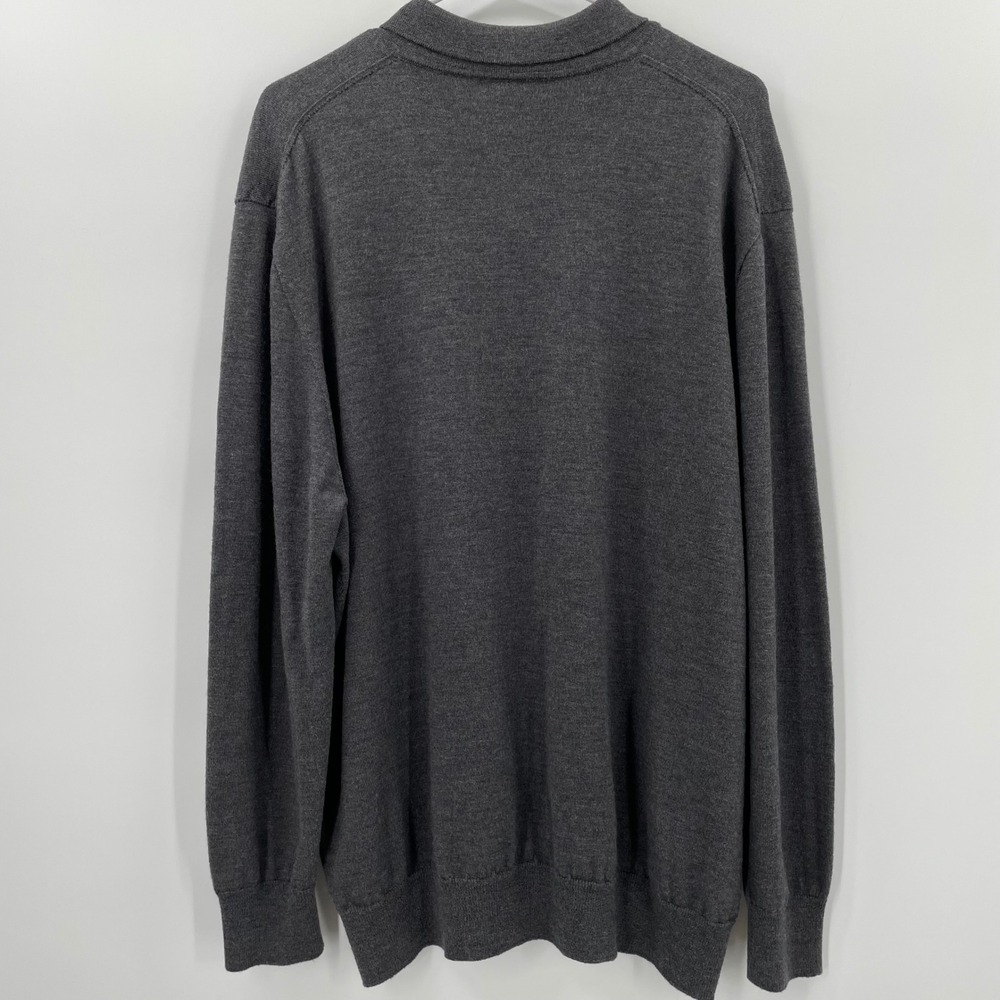Lands End Vtg. Mens Henley Sweater Sz. XXL Dark Gray 100% Wool Knit Long Sleeve - Picture 2 of 7